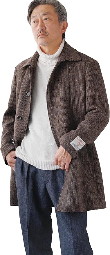 Jun　ハリスツイードを、使った、ステンカラーコート　Mサイズ ほぼ未着用 Amazon | [NEVEREND] ハリスツイード コート メンズ ステン